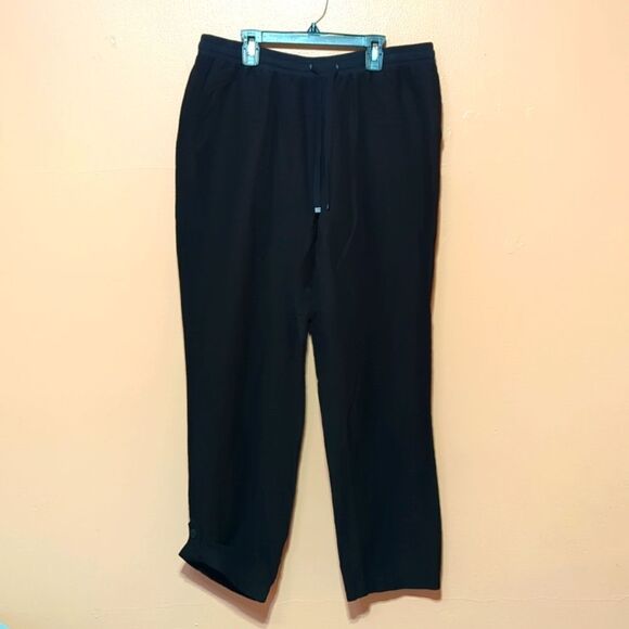 J Jill Linen Blend Black Drawstring Pants Coastal Tab Button Capsule sz M - Picture 1 of 12